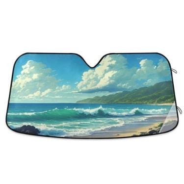 Imagem de Qilmy Para-brisa de carro, lindo cenário de praia, protetor de viseira dobrável mantém a frescura bloqueia raios UV e acessórios para proteger carros, SUVs, caminhões-(M) 647