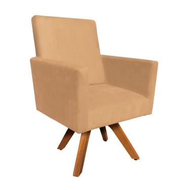 Imagem de Poltrona Giratória Nina Suede Caramelo Sisal Base Madeira MM30 D'Rossi