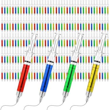 Imagem de Meyeyaia 200 canetas de seringa, multicoloridas, em formato de seringa, divertidas, retráteis, para escritório, material escolar, brincar, médico, lembrancinhas de festa de Halloween