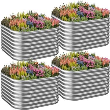 Imagem de CATMANOR Pacote com 4 camas elevadas galvanizadas de 6 x 5 m, kit de canteiros elevados de metal para vegetais, cama elevada de aço para jardinagem, caixa de jardim acima do solo para flores