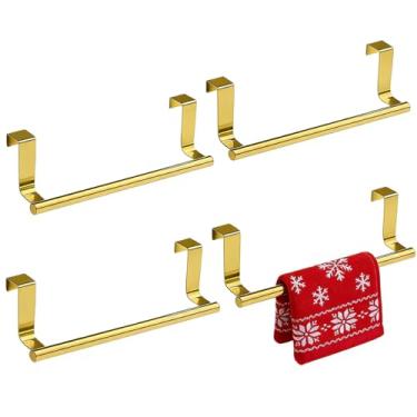 Imagem de Yimy Pacote com 4 porta-toalhas de aço inoxidável sobre armário de porta, toalheiro sobre porta, barra de toalha de armário de 22 cm, cabide de toalha de mão com almofadas antiderrapantes para porta