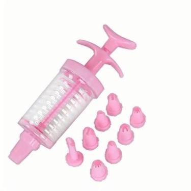 Imagem de Conjunto de seringas para decoração de sobremesa rosa, kit de tubulação de cobertura com pistola de gelo e 8 pontas de tubulação para assar