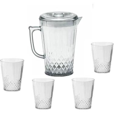 Imagem de Conjunto Jarra com 4 Copos de Acrílico, Transparente, Padrão Diamante