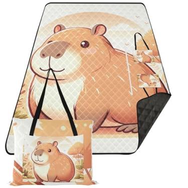 Imagem de TSENQUE Lindo cobertor de praia dobrável de desenho de capivara bonito cobertor de praia impermeável à prova de areia grande impressão cobertor de acampamento para grama 299,7 cm x 203,2 cm
