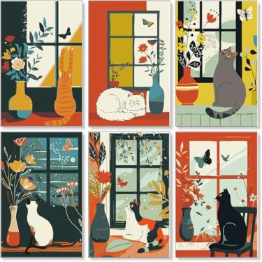 Imagem de Jethami Kit de pintura por números para adultos iniciantes, kit de arte em tela de pintura de gato fácil DIY para decoração de parede de casa 20 x 30 cm