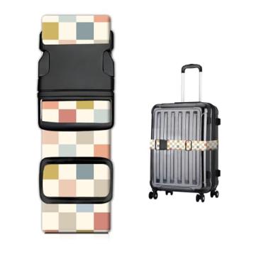 Imagem de Alças de bagagem para malas, cinto de viagem resistente com fivela de liberação rápida, alça ajustável, acessórios de bagagem fofos para viagens, Tabuleiro de xadrez colorido