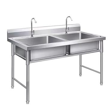 Imagem de Pias de cozinha de tigela dupla, pia utilitária de aço inoxidável comercial, pia utilitária de aço inoxidável comercial, para restaurante, lavanderia, garagem (100 x 50 x 80 cm)