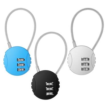 Imagem de 3 peças, combinação pequena de 3 dígitos, trava de armário de academia, à prova d'água, mini corda de arame, combinação de cadeado, mala, travas de almofada de portão, fechaduras de bagagem