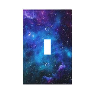 Imagem de TEIKKIOP Capa de interruptor de luz do planeta e galáxia espacial, 1 gangue, placa decorativa de parede para quarto de crianças, meninos, interruptor de luz elétrica, capas de soquete para sala de