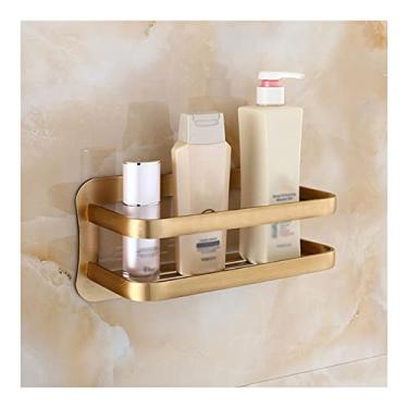 Imagem de Prateleira de chuveiro, prateleira de banheiro dourada escovada, sabonete de xampu Aluninum, suporte de canto de cozinha, acessórios de banho de camada única, suporte de chuveiro sem unhas