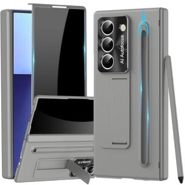 Imagem de YQODSZ Capa para Samsung Galaxy Z Fold 7 com suporte para caneta S e Stylus, Z Fold 7 capa fina de corpo inteiro com protetor de tela de privacidade, suporte para câmera, antiespião, capa protetora