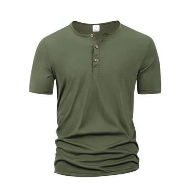 Imagem de Camiseta Masculina Slim Fit De Cor Sólida Com Gola Henley, Camisa Polo