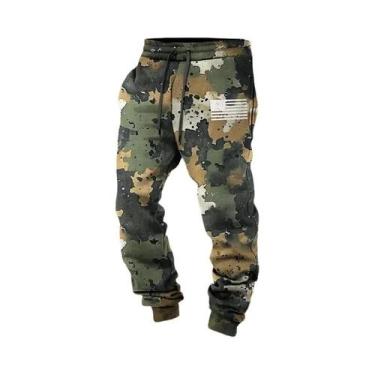 Imagem de Calças De Moletom Masculinas Com Estampa Camuflada 3D, Cordão Elástico