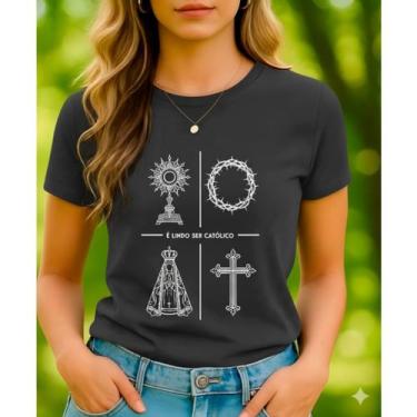 Imagem de Camiseta Tshirt Feminina Frases Imagens Religião É Lindo Ser Católica 