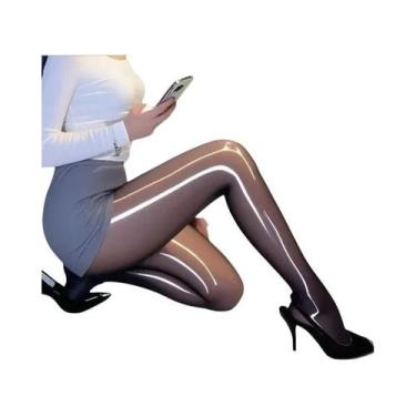 Imagem de Meia-calça Feminina plus Size, Cintura Alta, Preta, Brilhante, Transpa