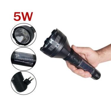 Imagem de Lanterna LED 5W Recarregável à Tomada Elétrica e Luz Solar - SQ, Preto