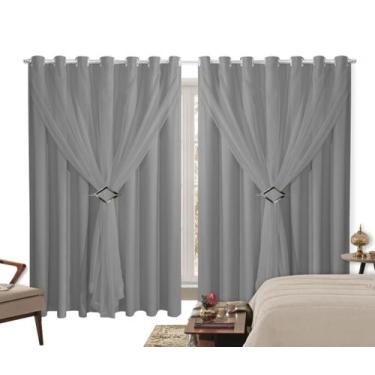 Imagem de Cortina Blackout PVC 6,00m X 2,50m Com Voil Cinza - Ibitinga Decora