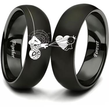 Imagem de XAHH Anel para casais de super-heróis Homem-Aranha para ele e ela Forever Together, coração, amantes, aniversário, compromisso, aliança de casamento de aço inoxidável, preto, Metal, Sem pedra preciosa
