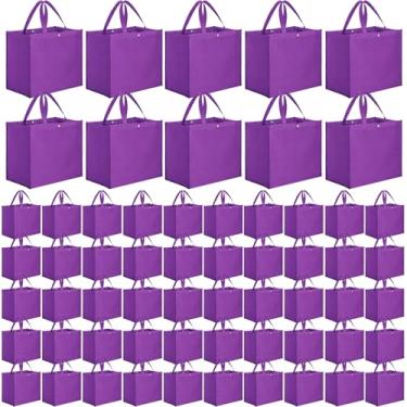 Imagem de Zhehao 60 peças de sacolas de compras de supermercado reutilizáveis grandes dobráveis sacolas de tecido não tecido com alça e botão de plástico para aniversários, damas de honra, lembrancinhas de