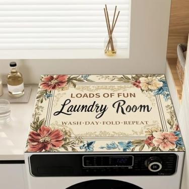 Imagem de Capas de lavadora e secadora de flores de lavanderia para a parte superior, almofada antiderrapante para capa de poeira para máquina de lavar roupa, tapete protetor de secadora para lavanderia