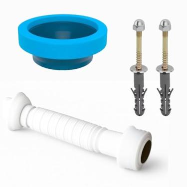 Imagem de Kit Instalação Vaso Sanitário Banheiro Tubo de Ligação Flexível + Anel Vedação + 2 Parafusos Fixação Privada Ajustável Universal Todos Assentos