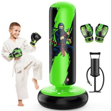 Imagem de QPAU Saco de boxe para crianças, saco de boxe estável maior de 167,6 cm, saco de boxe inflável para crianças de 6 a 12 anos com luvas de boxe, presentes para meninos e meninas para praticar caratê, taekwondo (verde)