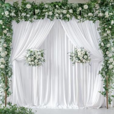 Imagem de Cortinas de fundo de 25 x 3 m com bolsos para varão – cenário de palco para foto sem vincos, 2 painéis, cortinas para fotografia, festa de casamento, decoração de chá de bebê (branca)