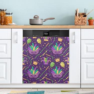 Imagem de ATTX Máscara Mardi Gras capa magnética para lava-louças | Adesivo decorativo de eletrodomésticos de 58 x 66 cm para armários domésticos e eletrodomésticos (337)