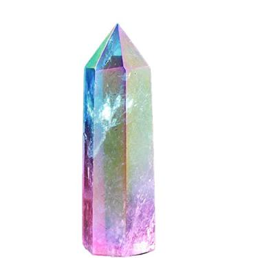 Imagem de 1 peça Cristais andStones Natural Clear Quartz Crystal Point Wand Torre Ponto Hexagonal Rainbow Reiki Ornamento Presente Decoração de Casa Pedras Naturais Doméstico (Cor: 6-7 cm, Tamanho: 1PC)