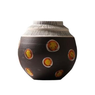 Imagem de Vasos para sala de estar, arranjo de flores, vaso de flores retrô, vaso de grés estilo chinês, ornamentos de flores secas para casa, vaso de mesa (B)