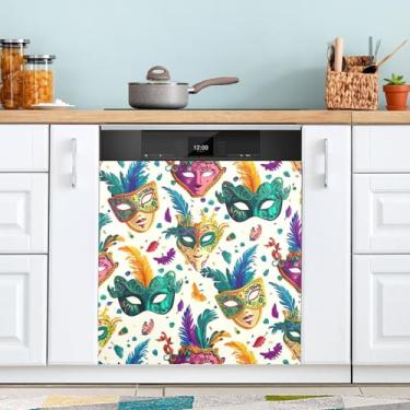 Imagem de ATTX Capa magnética de lava-louças padrão de máscaras de carnaval | Adesivo decorativo de eletrodomésticos de 58,4 cm x 66 cm para armários domésticos e eletrodomésticos (11)