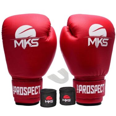 Imagem de Kit Boxe Muay Thai Kickboxing Luva Prospect com Bandagem 2,55m e Protetor Bucal MKS Combat-Unissex