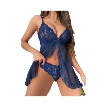Imagem de Conjunto De Lingerie Sexy plus Size Com Sutiã De Renda E Calcinhas Tra