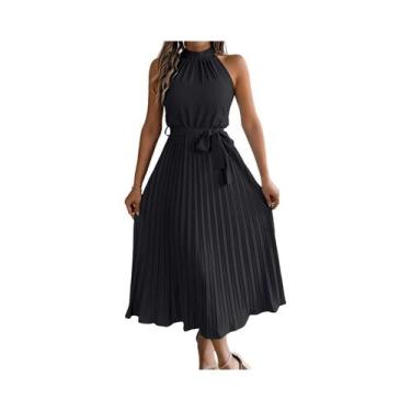 Imagem de Vestido Midi Sem Mangas Com Decote Halter Plissado Para Mulheres, Vest