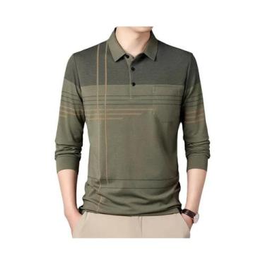 Imagem de Camisa Polo Listrada De Manga Longa Masculina, Moda Casual Para Primav