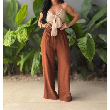 Imagem de Calça Pantalona Wide Leg Duna Elástico Social Cintura Alta - LLEV, Can