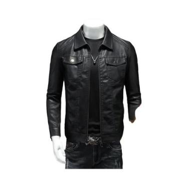 Imagem de Jaqueta Masculina Impermeável De Couro PU Com Lapela, Tamanho Grande, 