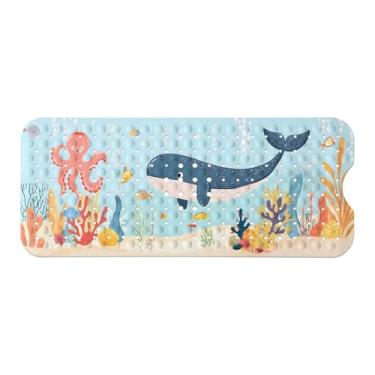 Imagem de Tapete de banheira infantil, tapete de banho antiderrapante com desenho animado para crianças e crianças, tapete de segurança para banheira antiderrapante de polvo baleia coral com ventosas fortes
