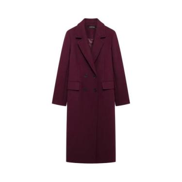 Imagem de Casaco Feminino De Lã Dupla Face Para Outono/Inverno Com Bolsos, Manga