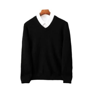 Imagem de Suéter Masculino De Lã Merino 100% Cashmere Com Decote Em V, Manga Lon