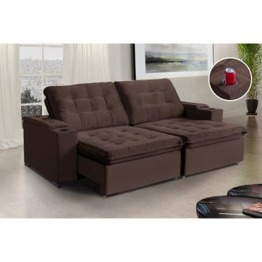 Imagem de Sofá Londres Com Porta Copo 4 Lugares 2,20cm - De Casa Décor Estofados Marrom