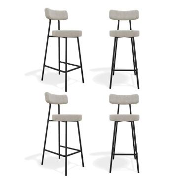 Imagem de Kit 04 Banquetas Alta Cozinha Kobe Estofada Com Encosto Linho Cinza - Abmaza