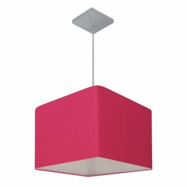 Imagem de Lustre Pendente Quadrado Vivare Md-4059 Cúpula Em Tecido 21/35x35cm - Bivolt Rosa-pink 110v/220v