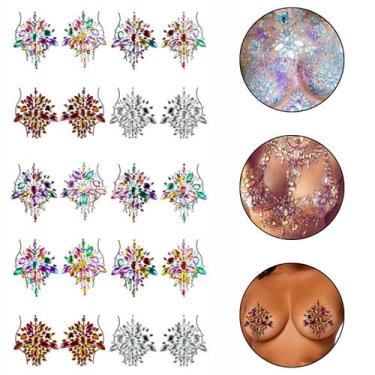 Imagem de Kit 10 Pares Adesivos Autocolante Seios Carnaval Joia Strass Halloween