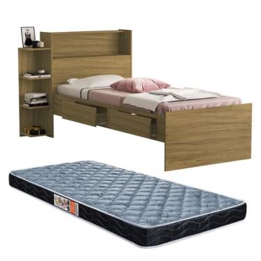 Imagem de Cama De Solteiro em mdf com estrado de madeira Isa Com 2 Gavetas Espaç