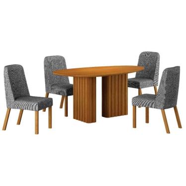 Imagem de Conjunto Sala De Jantar Isis Cinamomo 4 Cadeiras Linho Cinza Base Em Madeira 1,35 M Leifer Móveis