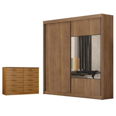 Imagem de Guarda Roupa Casal Sienna 2 Portas de Bater 4 Gavetas Cumaru 23 com Espelho