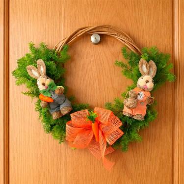 Imagem de Guirlanda Casal Coelho Decoração Enfeite Páscoa Arranjo 45cm