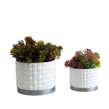 Imagem de Dupla Cachepot Floral - Realce - Galanta, Branco/Prata