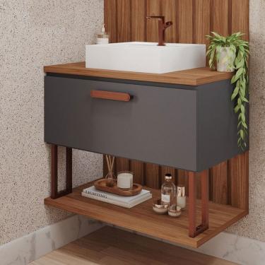 Imagem de Armário de Banheiro Duna 60cm 1 Porta 100% Mdf Titanium/Freijó - Mgm Móveis